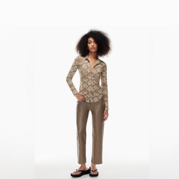 NWOT Aritzia Wilfred Melina Vegan Leather Pants Dark Taupe Short Version Size 2 - Picture 4 of 4